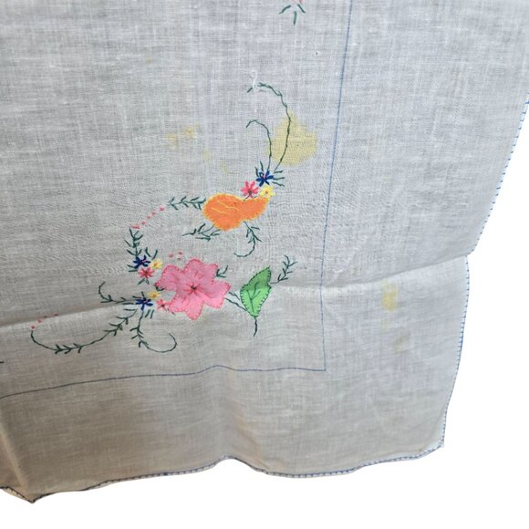 Vintage Embroidered Linen Tablecloth & Napkins Set With Floral Design JJ3968 - Picture 7 of 10